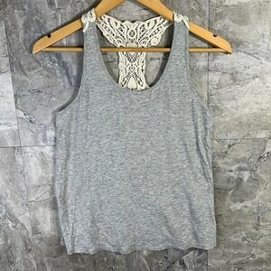 Grey tank top with white lace‎ back Woman small #laceback